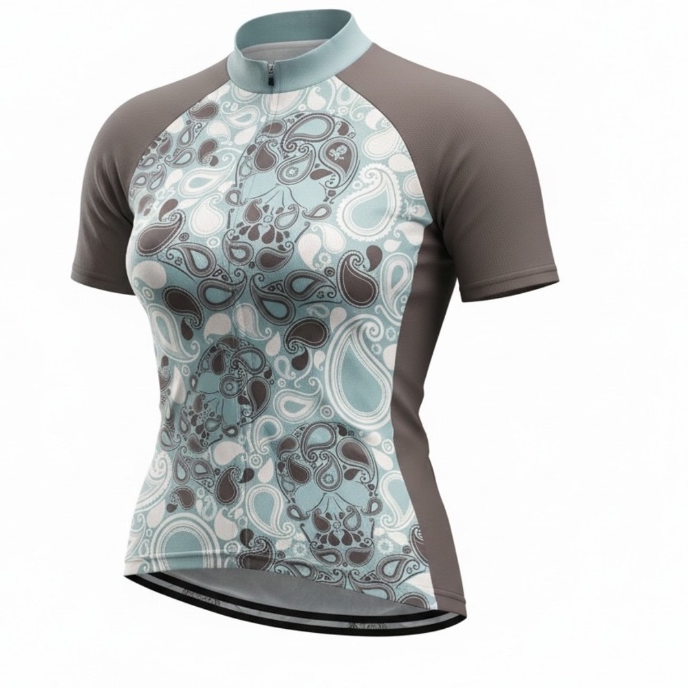 Primal Cycling Jersey Womens Large Gray Teal Paisley Skull Full Zip Short Sleeve